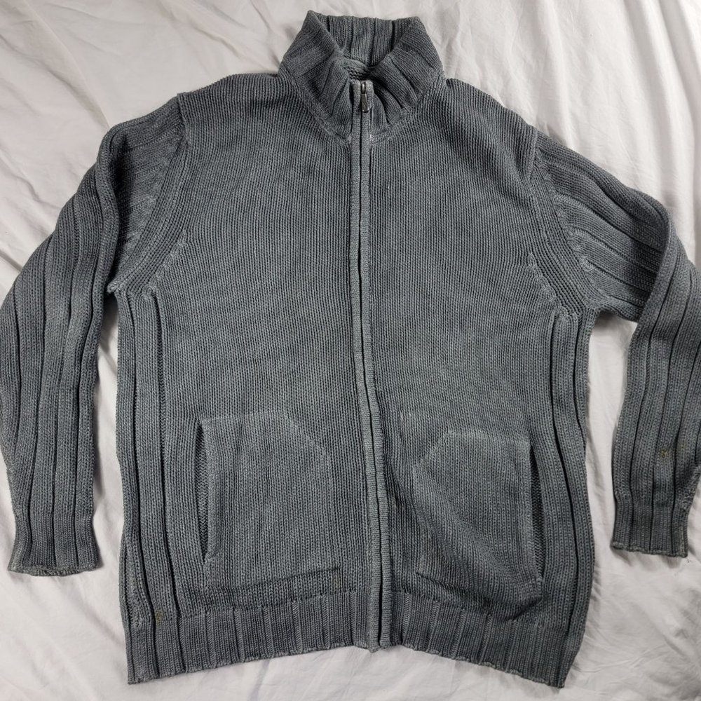 Tommy Bahama Jeans Mens XL Gray Cardigan Sweater Jacket Full Zip Heavyweight